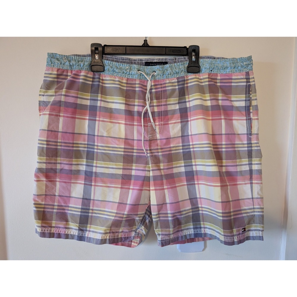 Tommy Hilfiger Pastel Madras Swim Trunks Men XXL Preppy Surf Beach Vacation